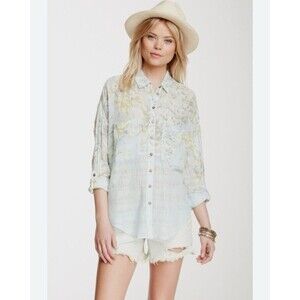 Free People Slit Back Oversized Button Up floral boho blouse S